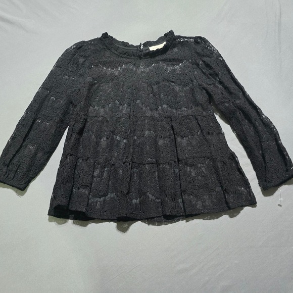 Monteau Los Angeles Tops - Monteau Los Angeles Lace Peplum Top Womens Medium Black Mock Neck Tiered